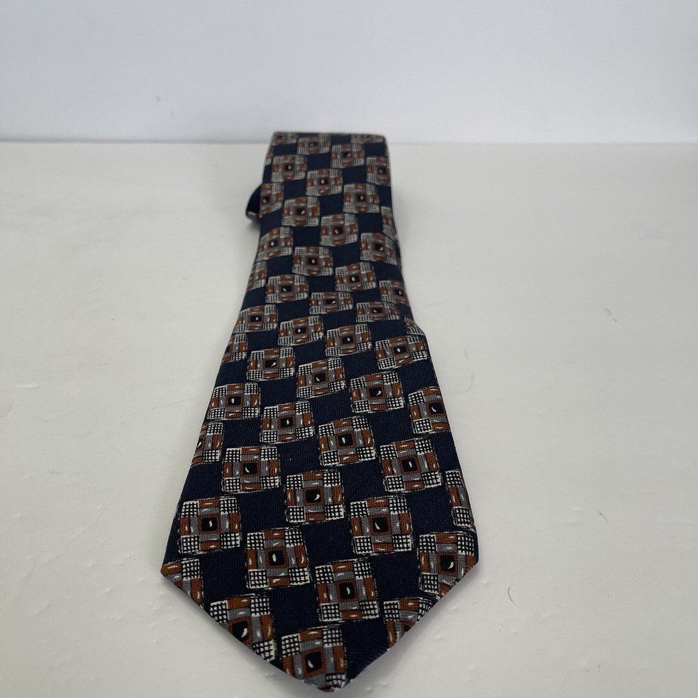 Mara Countess Mara Silk Tie Navy Square Geometric 4" Width Made in USA Necktie‎